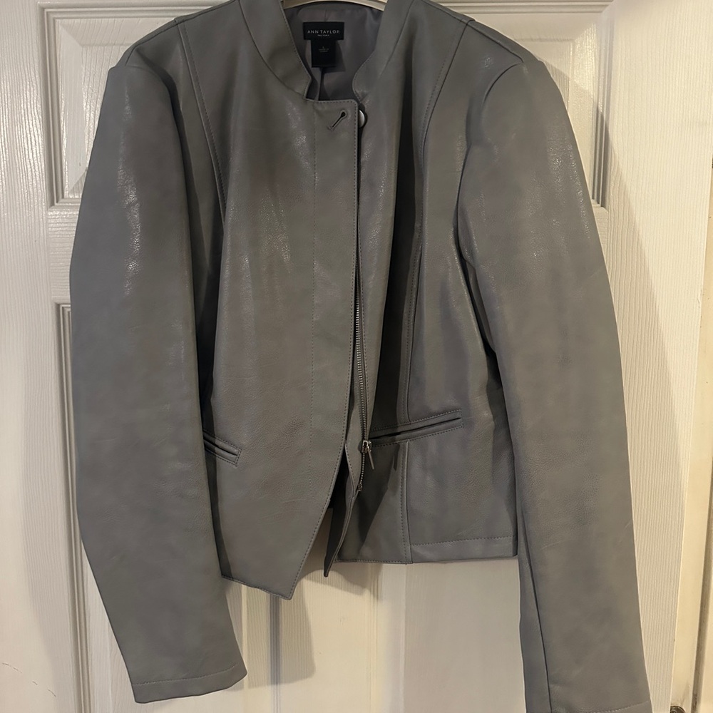 Ann Taylor Gray Leather Jacket
